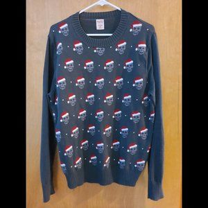 Gray Pullover Mossimo Holiday Skull with Santa Hat Print Sweater